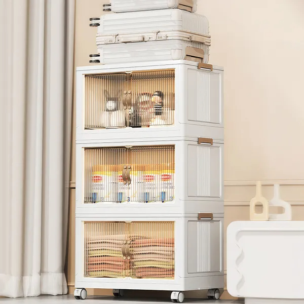 3Pcs Foldable Storage Bins With Lid Front Magnetic Door 